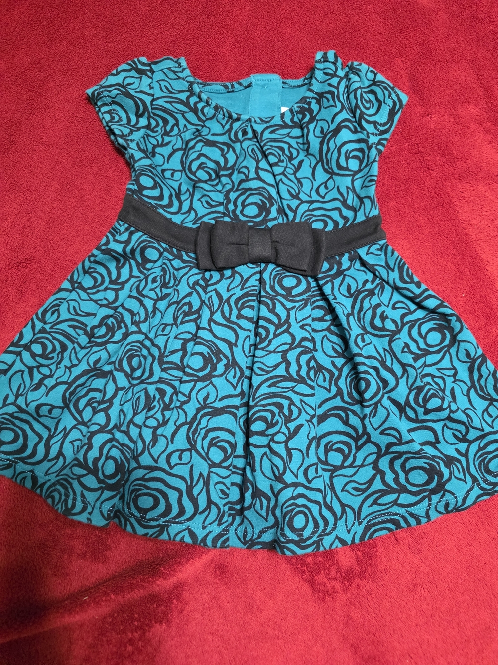 Gymboree Teal and Black Floral Bow Dress